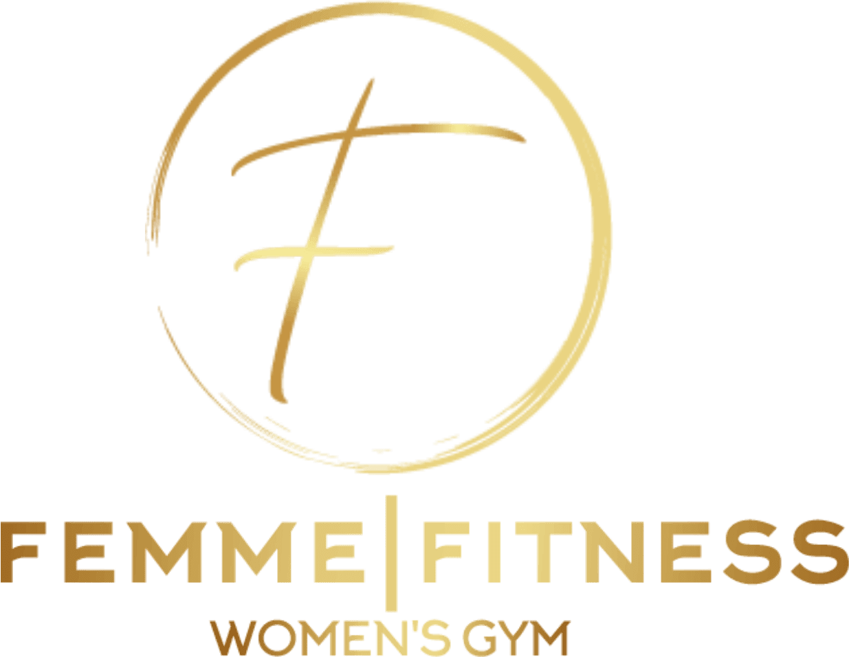 A gold foil logo for emme fitness.