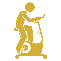 Spin Yellow silhouette of a person riding a stationary exercise bike.