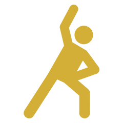 Stretch & Flex Yellow stick figure performing a side stretch with one arm raised and one hand on the hip.