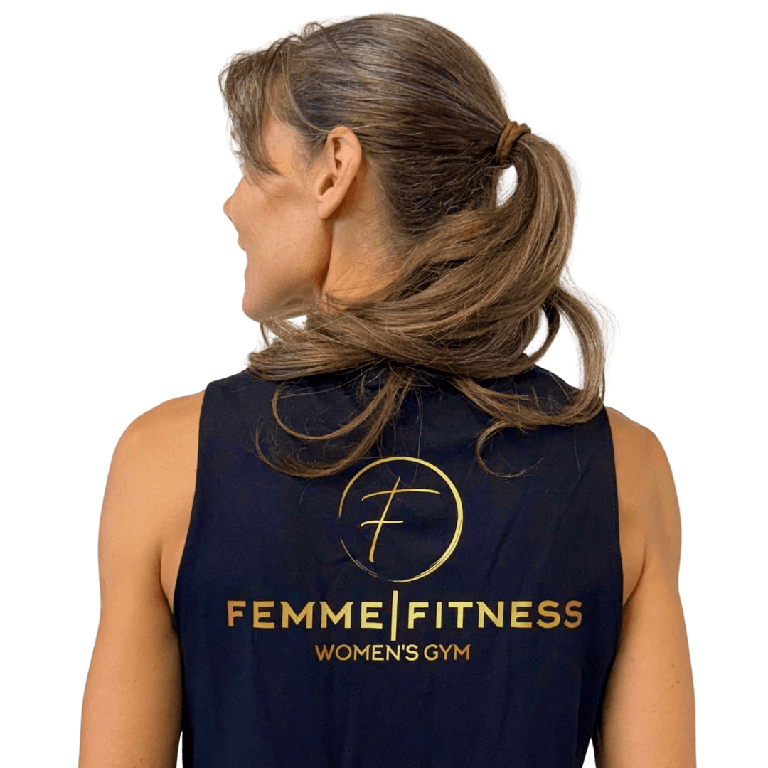 A woman with long hair is wearing a black shirt